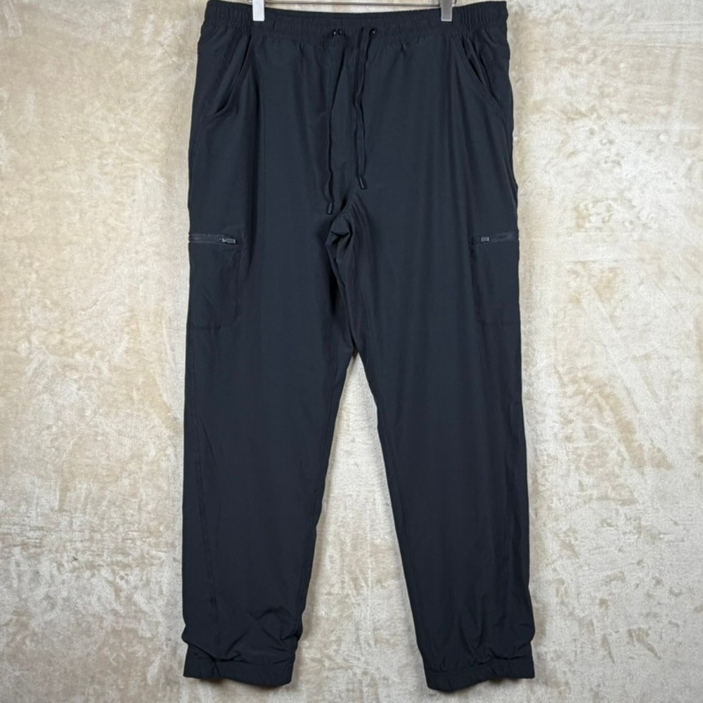 Eddie Bauer Flexion Polar Lined Pants Womens 16 Black Fleece Plaid Joggers Cargo
